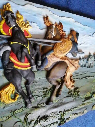 Картина резная из бука Поединок Пересвета с Челубеем на Куликовом поле